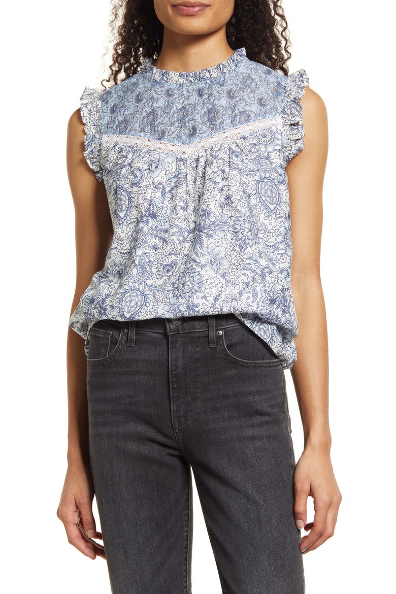 Tisbury Floral Cotton Voile Blouse, Main, color, SNOW WHITE VINEYARD FLORAL
