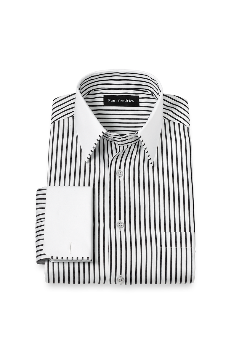 Paul Fredrick Comfort Stretch Non-iron Stripe Dress Shirt With Contrast Trim, Main, color, Black