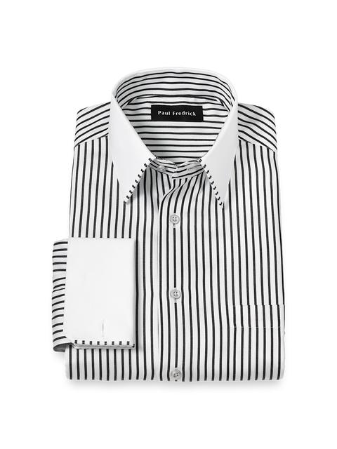Comfort Stretch Non-iron Stripe Dress Shirt With Contrast Trim