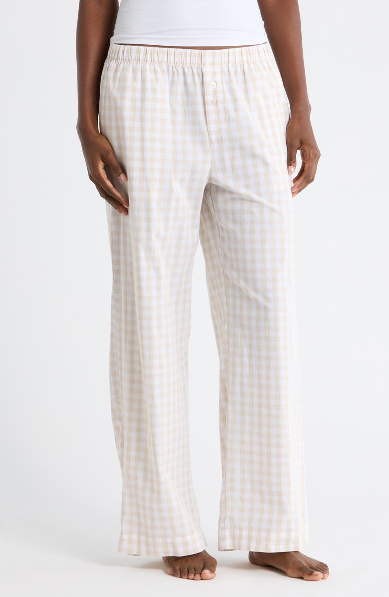 NORDSTROM RACK Cotton Poplin Pants, Main, color, White- Beige O Ella Gingham