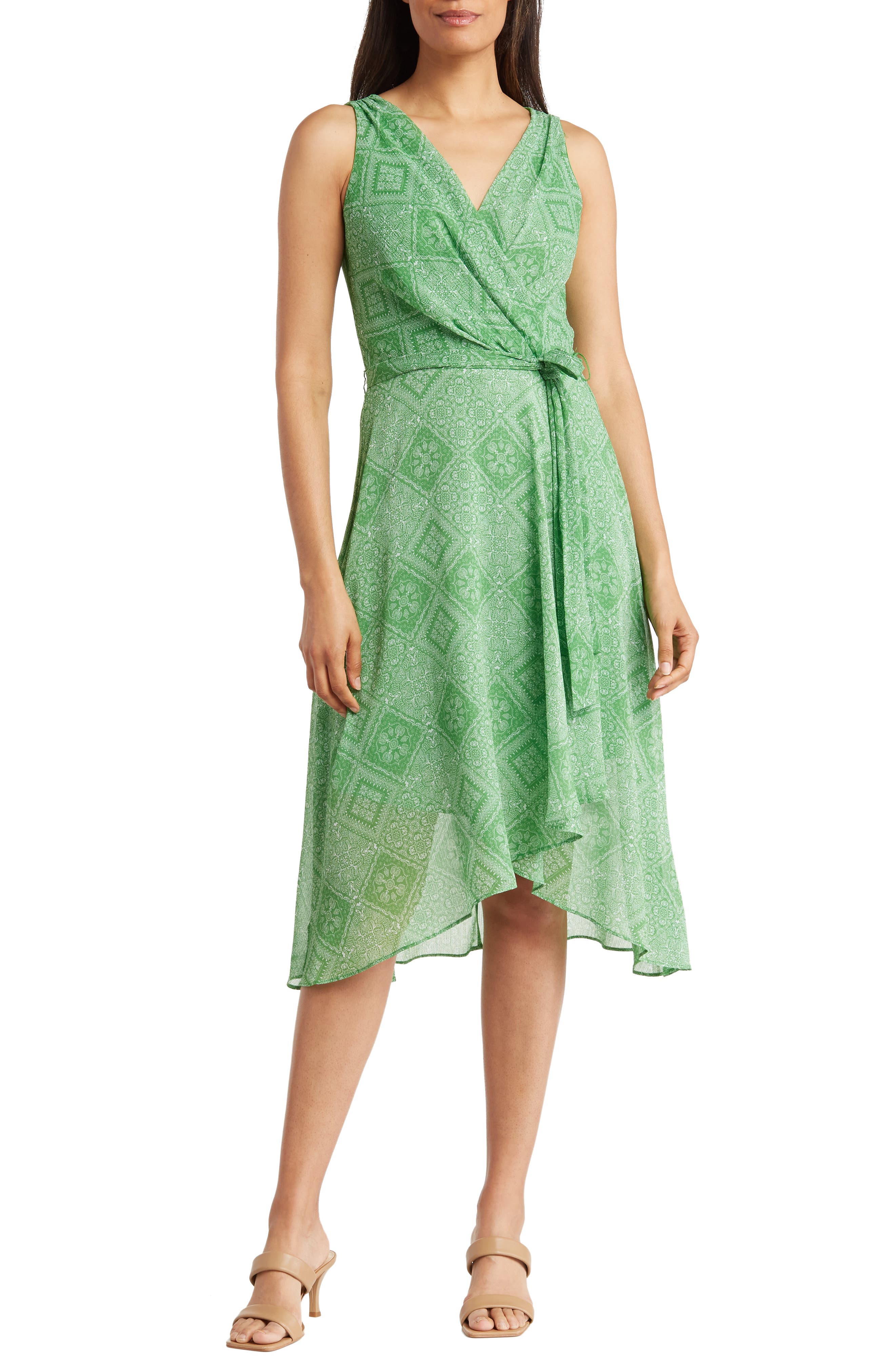 Tommy Hilfiger Patchwork Faux Wrap Midi Dress (Women) | Nordstromrack
