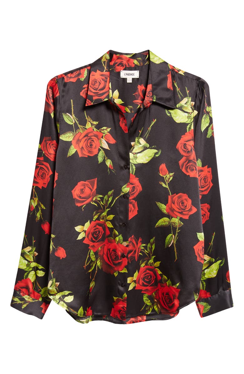 L'AGENCE Tyler Rose Print Silk Shirt, Alternate, color, 