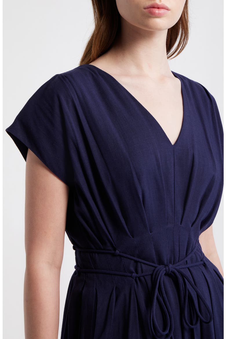 Colorblock Pleat Tie Belt Dress, Alternate, color, NAVY