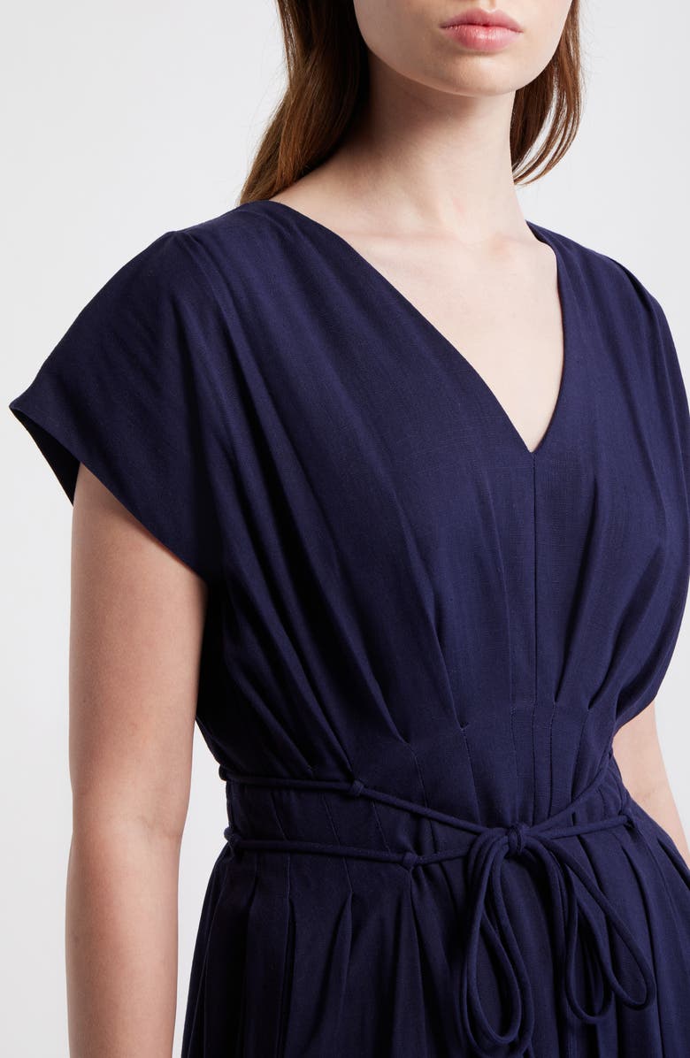 ZOE AND CLAIRE Colorblock Pleat Tie Belt Dress, Alternate, color, Navy