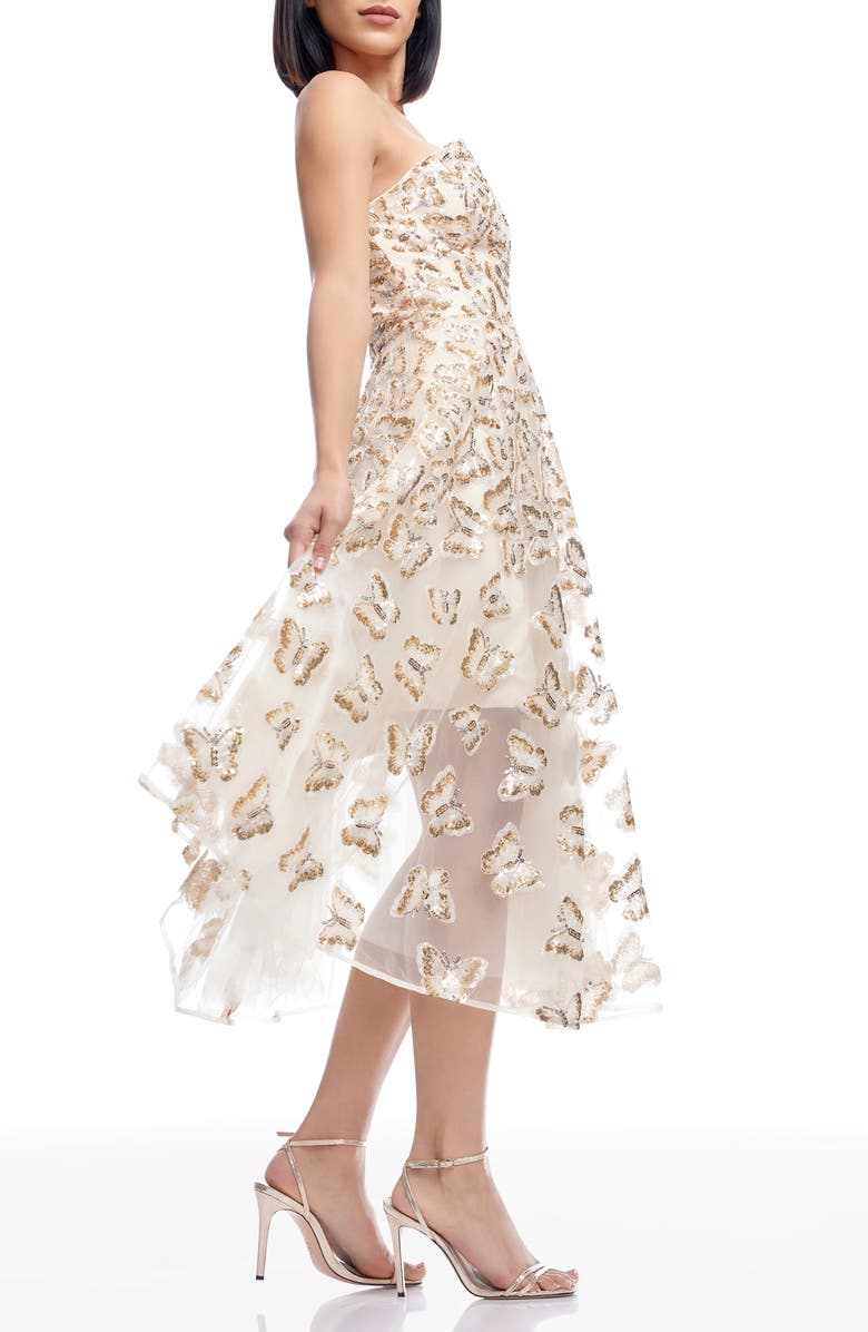 Dress the Population Briella Sequin Butterfly Strapless Cocktail Dress, Alternate, color, Champagne Multi