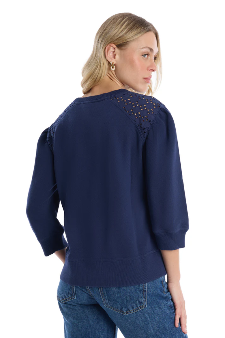 3/4 Sleeve with Eyelet Mix Top, Alternate, color, Naval Academy