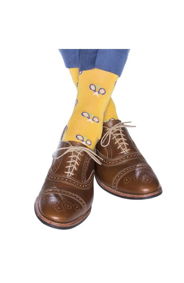 Trafalgar The Rally Tennis Novelty Mercerized Cotton Mid-Calf Socks, Alternate, color, Yellow