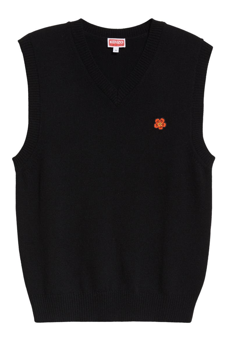 KENZO Embroidered Boke Flower Crest V-Neck Wool Sweater Vest (Men