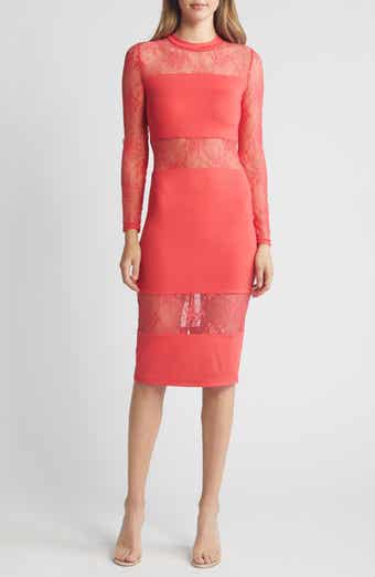 bebe Lace Inset Long Sleeve Midi Dress