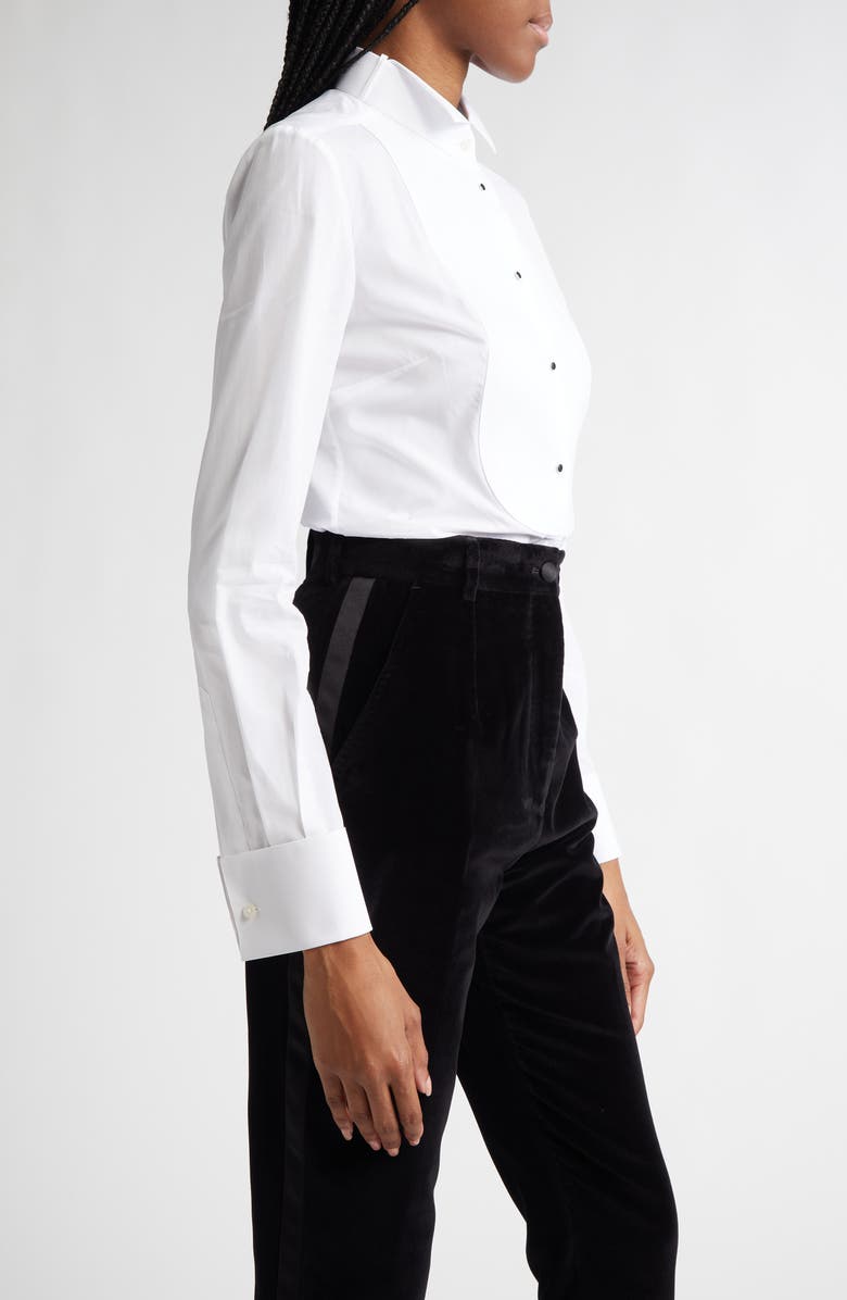 Dolce&Gabbana Bib Detail Cotton Button-Up Shirt, Alternate, color, Bianco Ottico