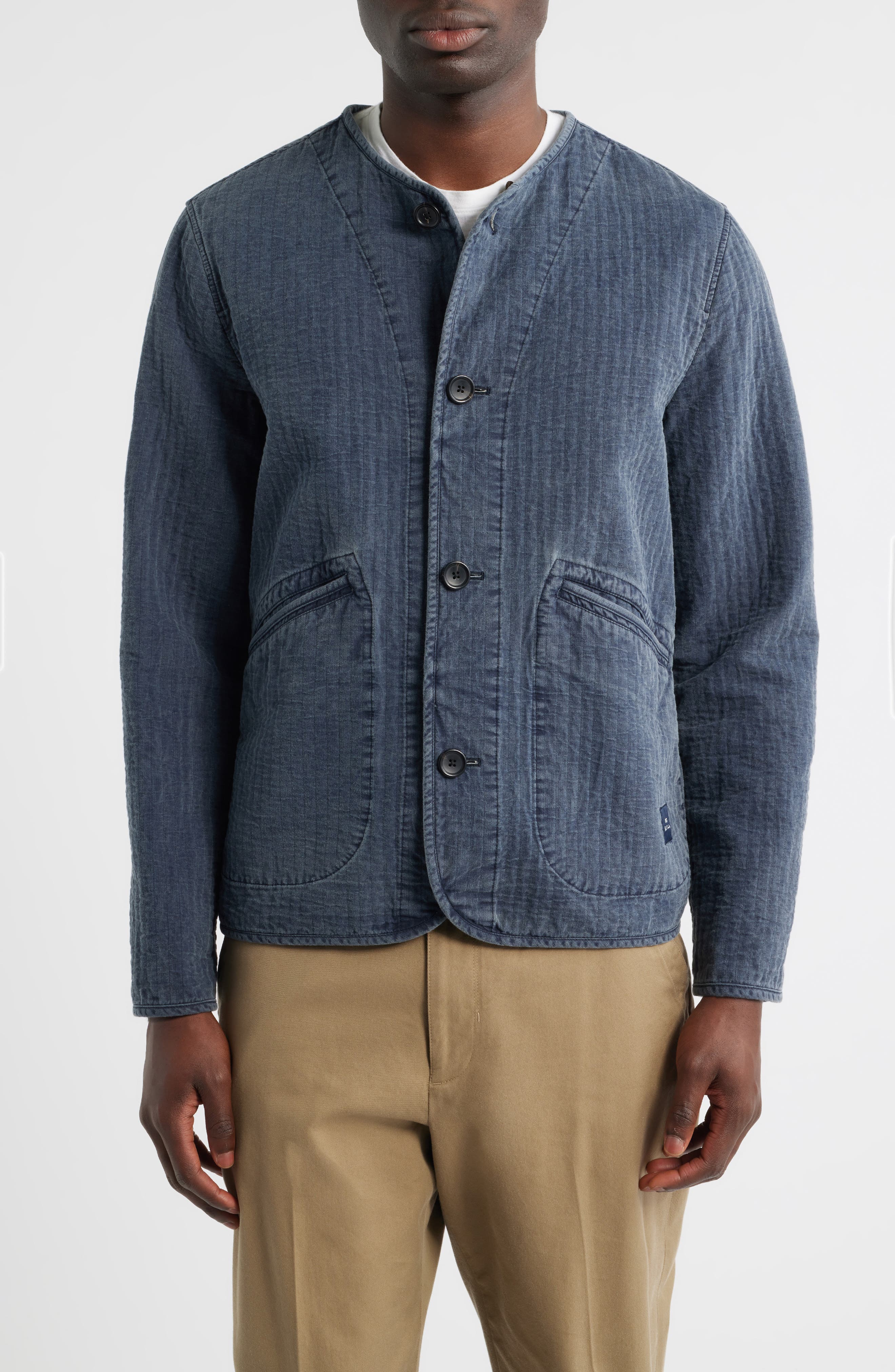 Washed Indigo Removable Collar Quilted Jacket - image 2