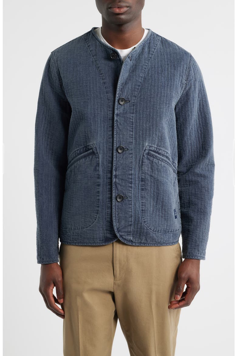 Washed Indigo Removable Collar Quilted Jacket, Alternate, color, INDIGO