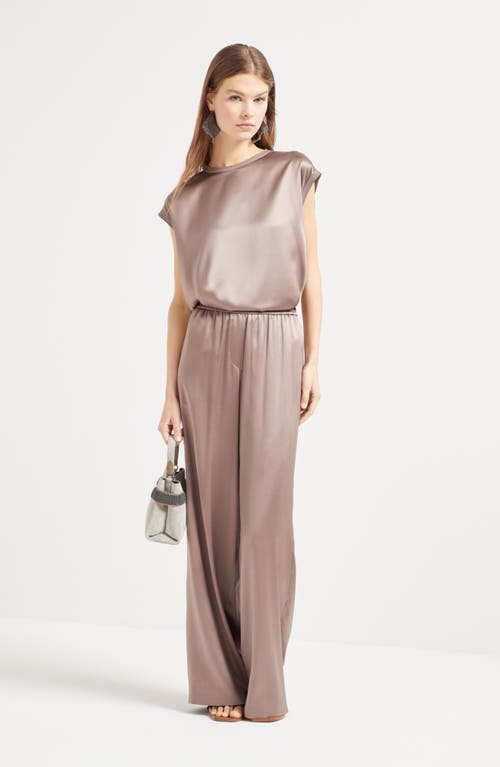 Brunello Cucinelli Stretch-silk Satin Track Trousers In Cocoa