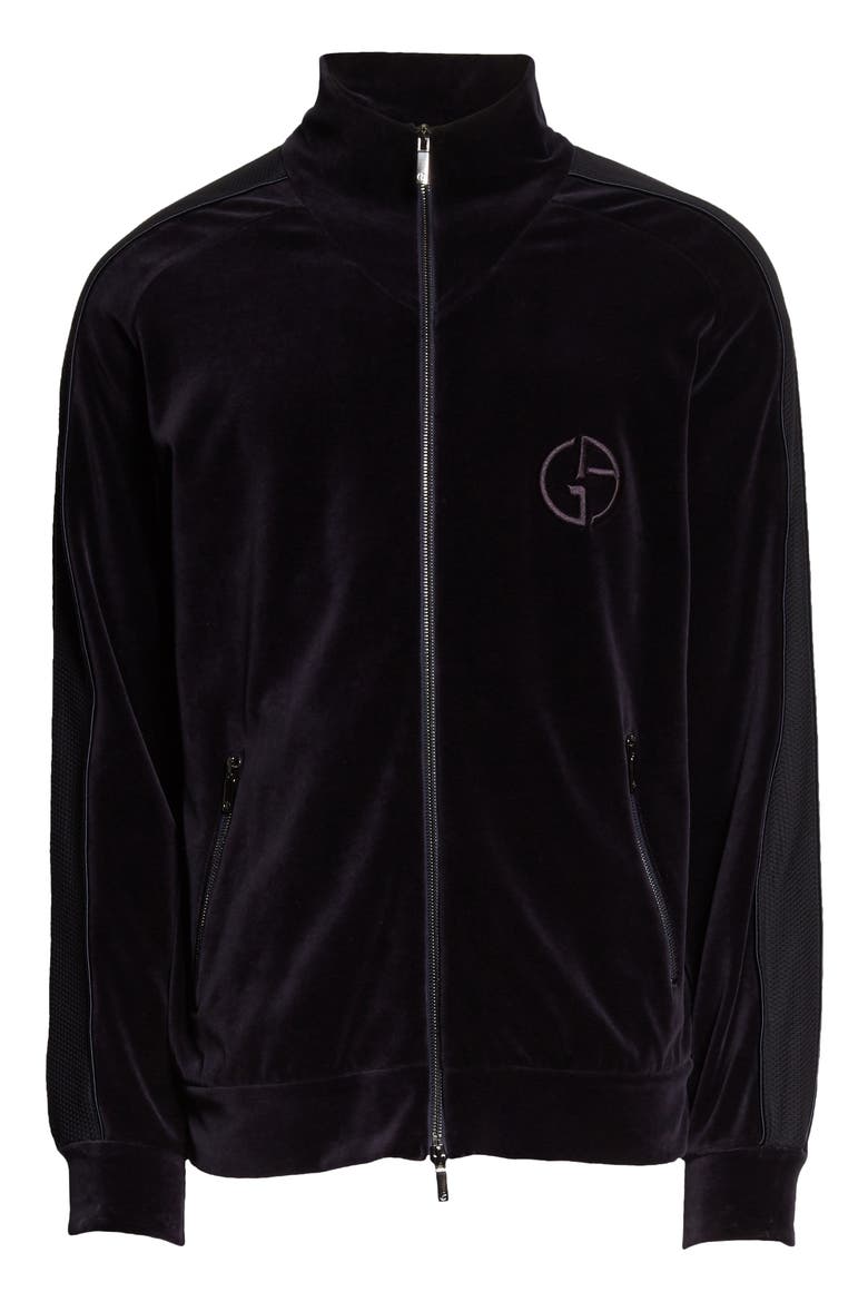Monogram Logo Velvet Track Jacket, Alternate, color, BLACK