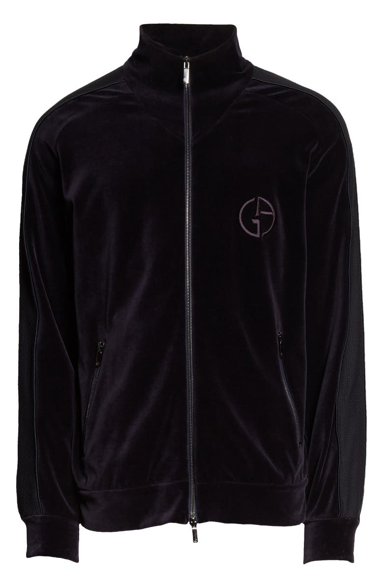 Giorgio Armani Monogram Logo Velvet Track Jacket, Alternate, color, 