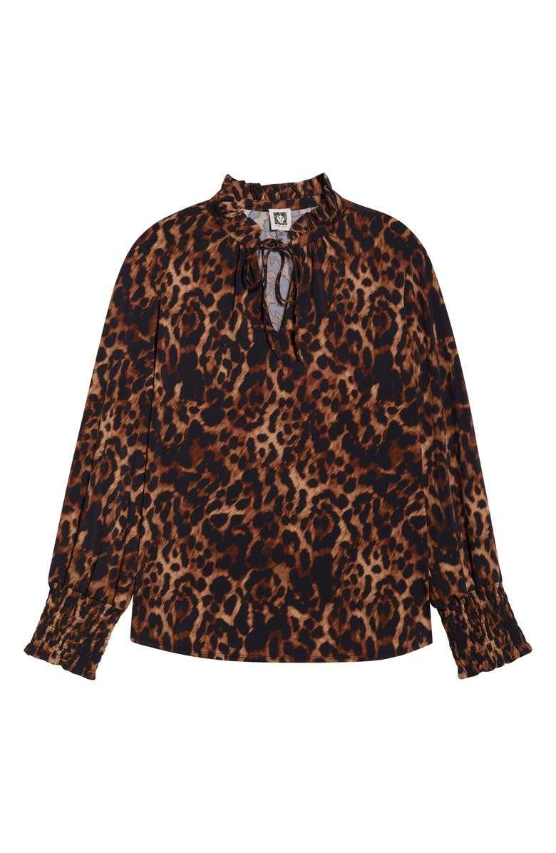 Anne Klein Leopard Print Ruffle Neck Knit Top, Alternate, color, Anne Black Multi