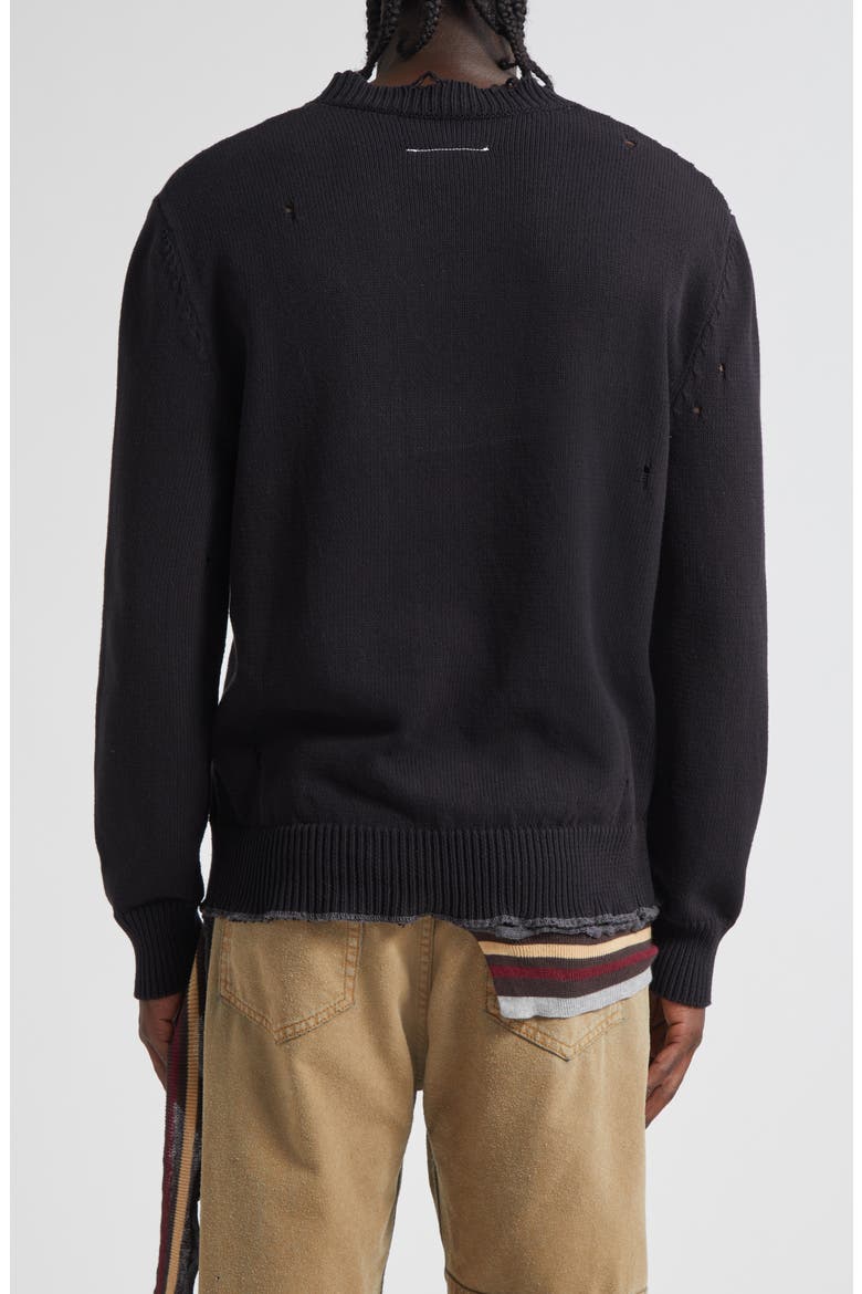 Distressed Crewneck Sweater, Alternate, color, BLACK-MULTICOLOR