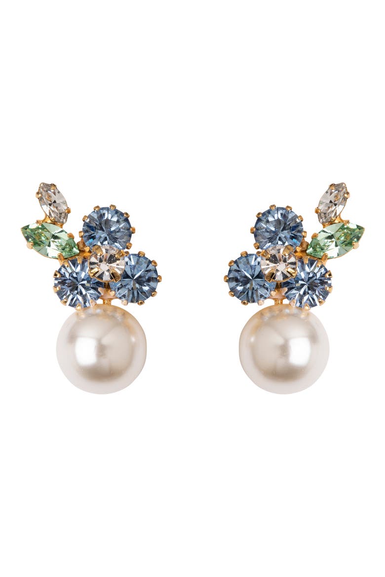 Vivi Crystal & Faux Pearl Drop Earrings, Main, color, BLUEBELL