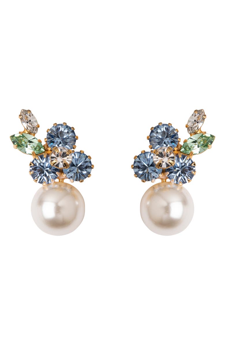 Jennifer Behr Vivi Crystal & Faux Pearl Drop Earrings, Main, color, Bluebell