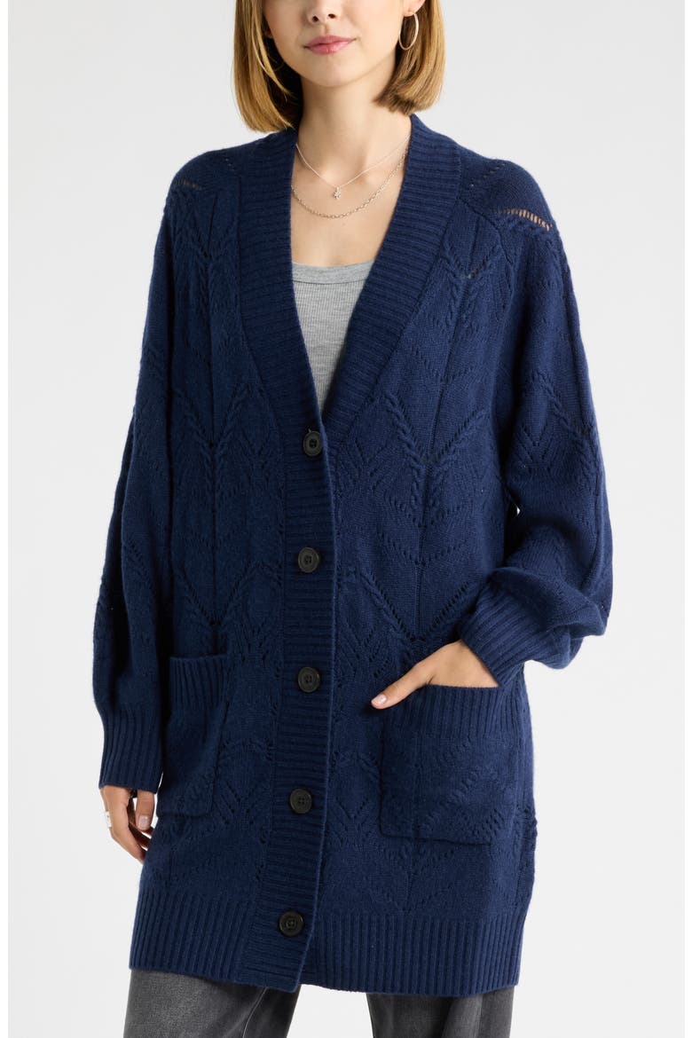 Pointelle Wool & Cashmere Cardigan, Alternate, color, NAVY STILL