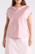 Renee C Cowl Neck Short Sleeve Satin Top