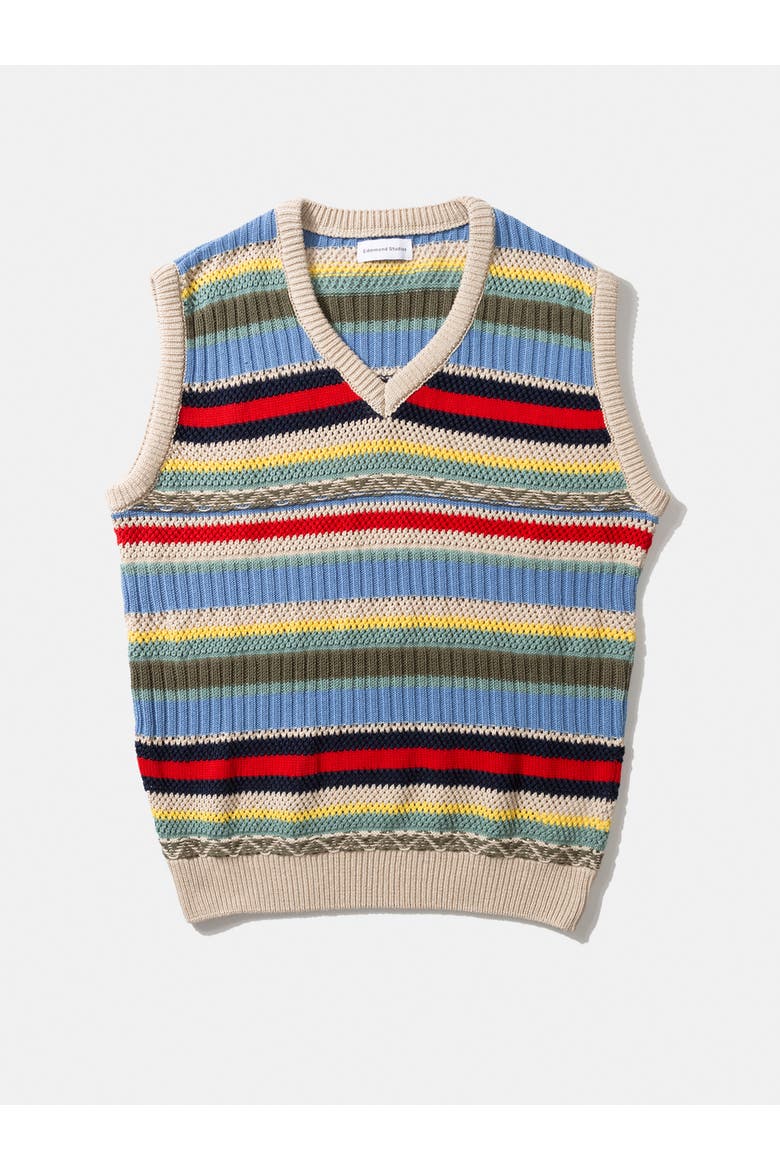 Multicolor Stripes Knitted Vest, Alternate, color, Plain Off White