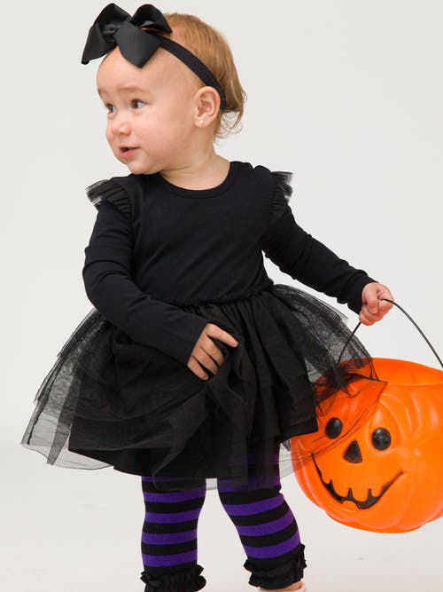 Rufflebutts Baby Girls Flutter Tulle Long Sleeve Twirl Romper In Black