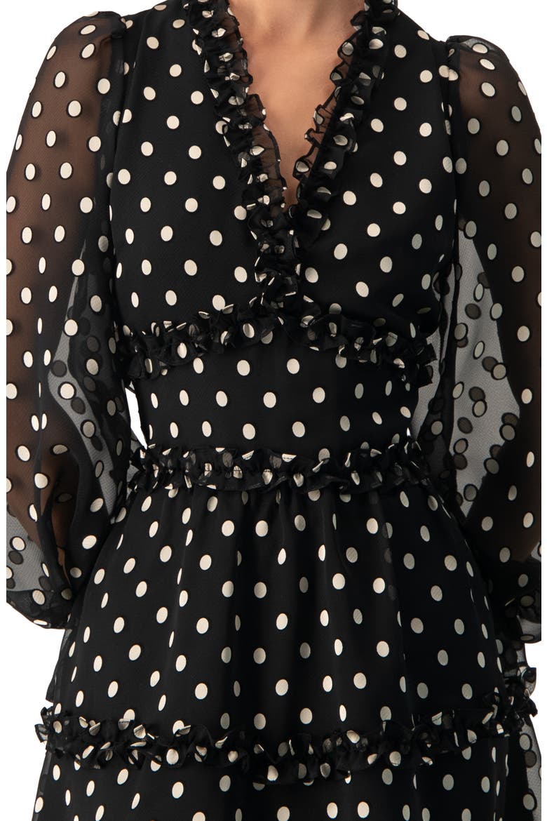 Polka Dot Ruffled Short Dress, Alternate, color, Black
