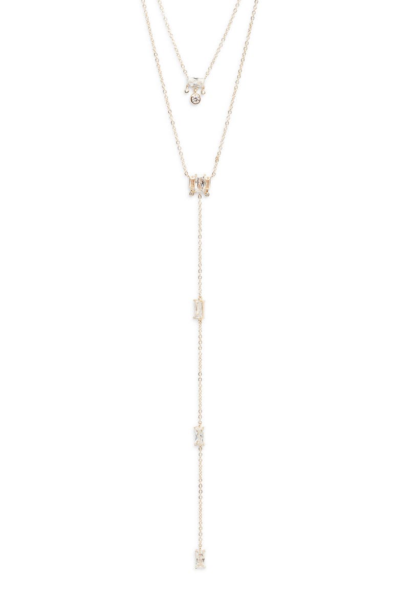 Layered Cubic Zircoina Y-Necklace, Main, color, CLEAR- GOLD