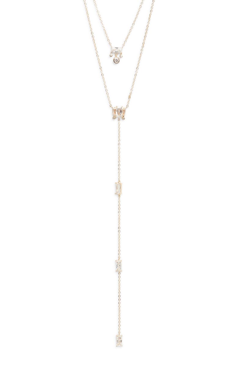 Nordstrom Layered Cubic Zircoina Y-Necklace, Main, color, Clear- Gold