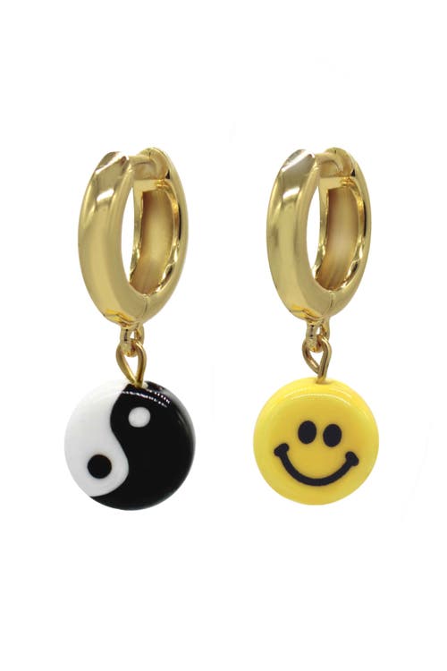 Velvet Luna Ceramic Yin Yang And Smile Earrings In Multi