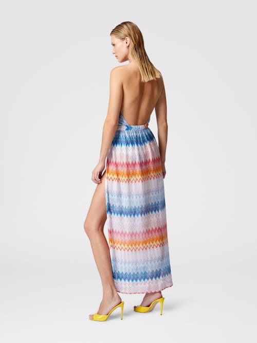 Shop Missoni Long Cover-up Dress In Zig Zag Lamé Viscose Blend In Multicoloured