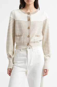 Ramy Brook Bea Metallic Stripe Cotton Blend Cardigan