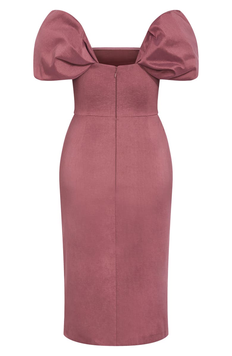 City Chic Elyse Puff Sleeve Sheath Dress, Alternate, color, Wild Ginger