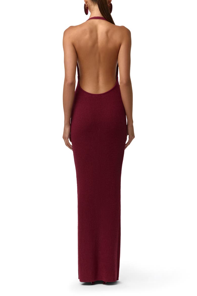 Knit Halter Maxi Dress, Alternate, color, SANGRIA