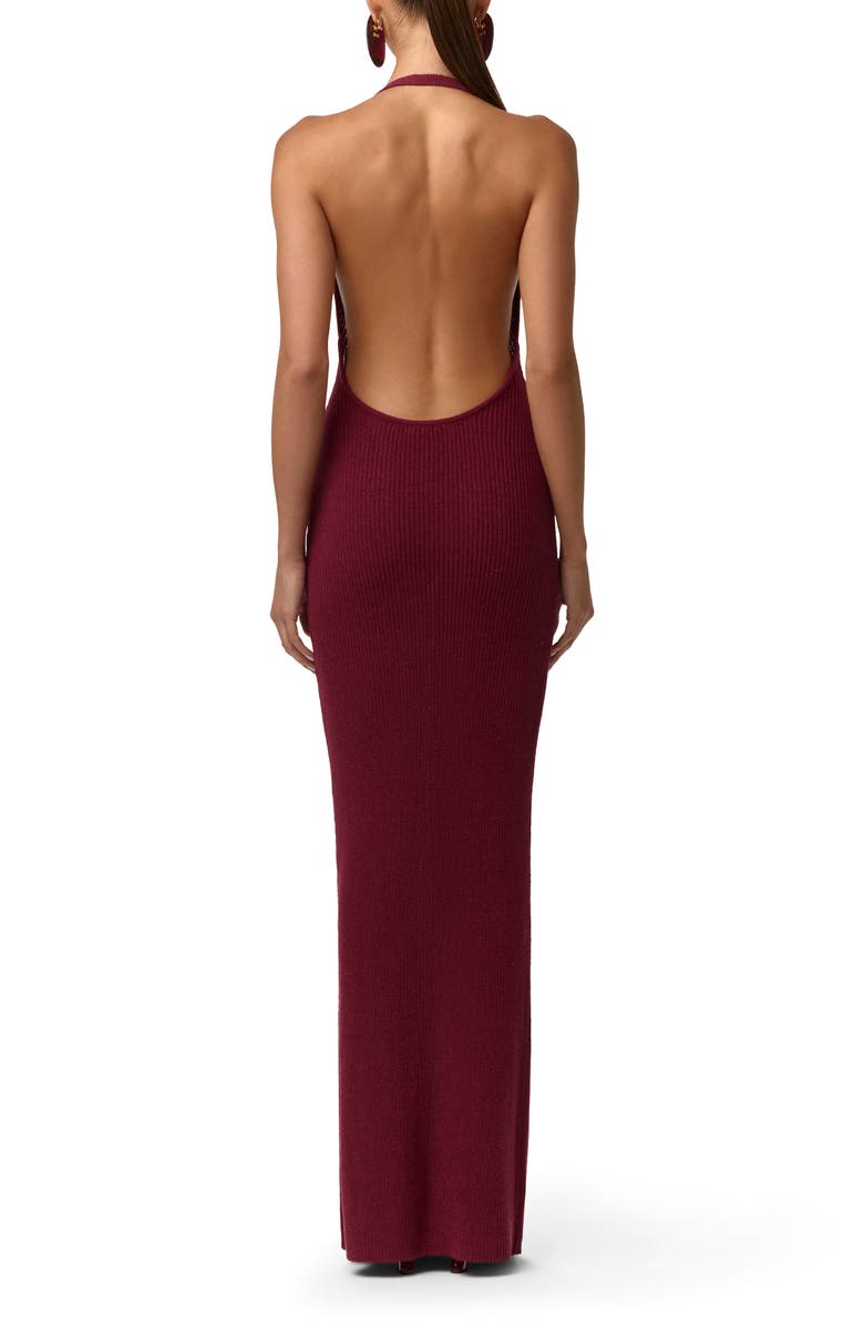 Naked Wardrobe Knit Halter Maxi Dress, Alternate, color, Sangria