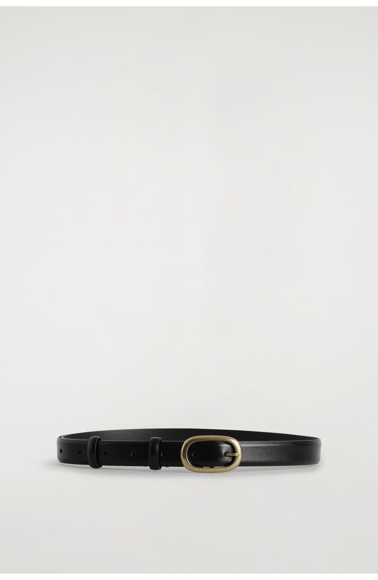 COS Oval-Buckle Leather Belt, Alternate, color, Black / Gold