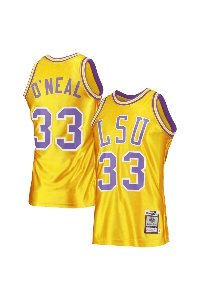 Men's Mitchell & Ness Shaquille O'Neal Gold LSU Tigers 1990/91 Authentic Throwback College Jersey, Alternate, color, Gold