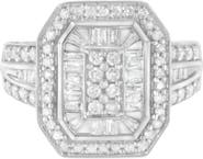 Haus of Brilliance Silver 3/4 Cttw Round and Baguette Diamond Cathedral Ring