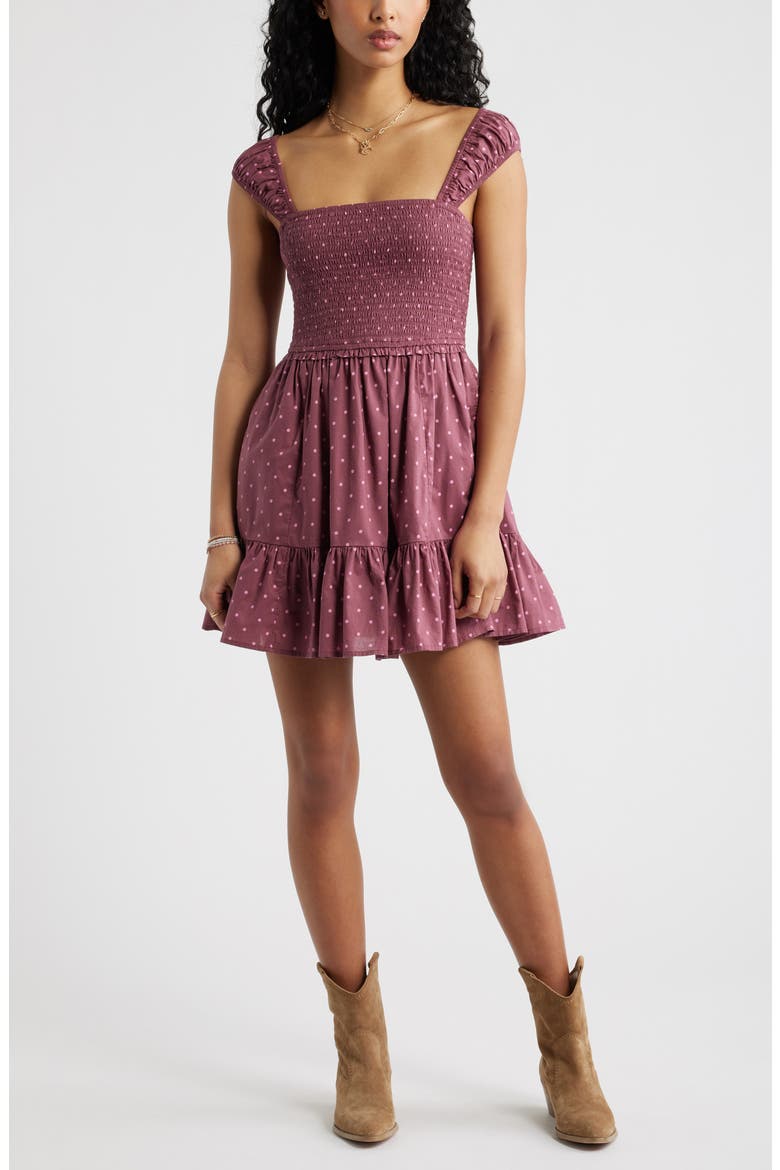 Cap Sleeve Cotton Minidress, Main, color, BURGUNDY- PINK KAT DOT