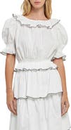 English Factory Picot Stitch Ruffle Poplin Top