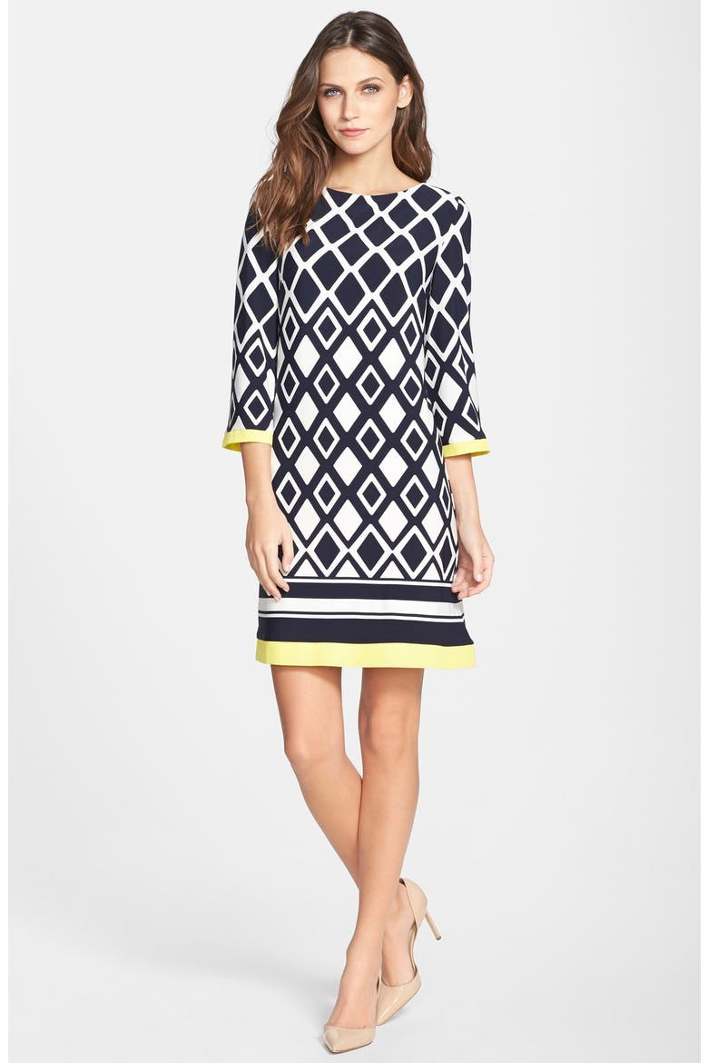 Print Jersey Shift Dress, Alternate, color, NAVY/ YELLOW
