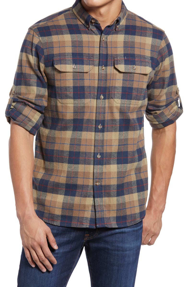 Fjällräven Singi Plaid Button-Down Flannel Shirt, Main, color, 