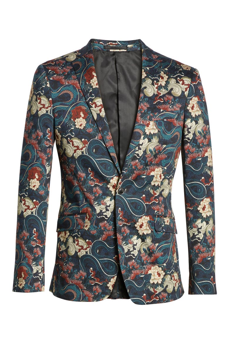 Skinny Fit Japan Print Suit Jacket, Alternate, color, BLACK