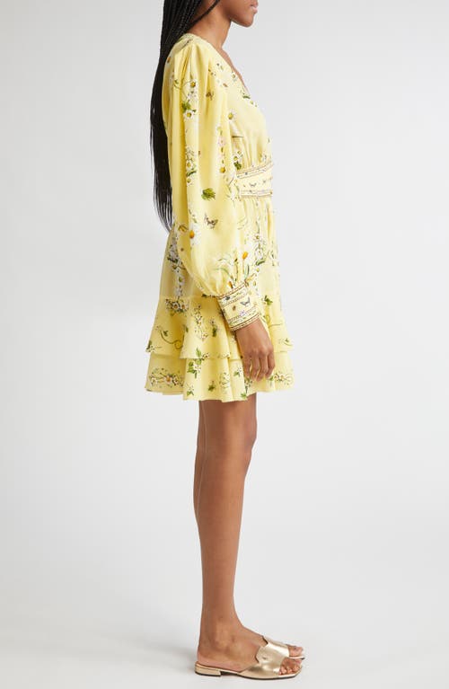 Camilla Daisy Chains Button Front Long Sleeve Silk Minidress In Multi
