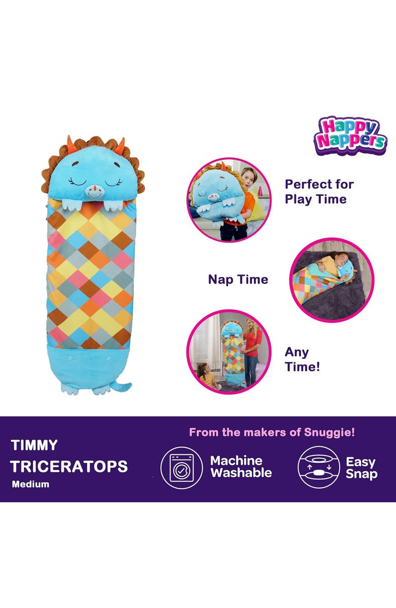 Happy Nappers Pillow & Sleepy Sack Medium Triceratops Timmy, 54 inch x 20 inch, Alternate, color, Multicolored