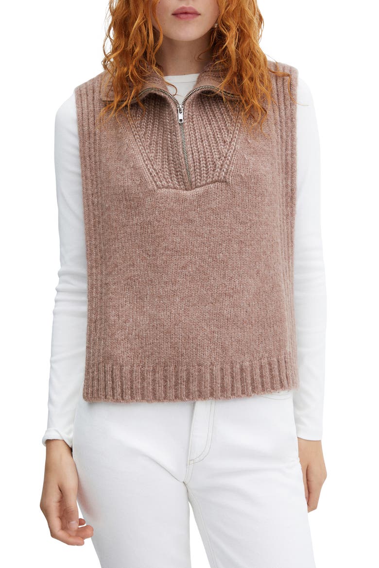 Quarter Zip Flyaway Sweater Vest, Main, color, PALE PINK