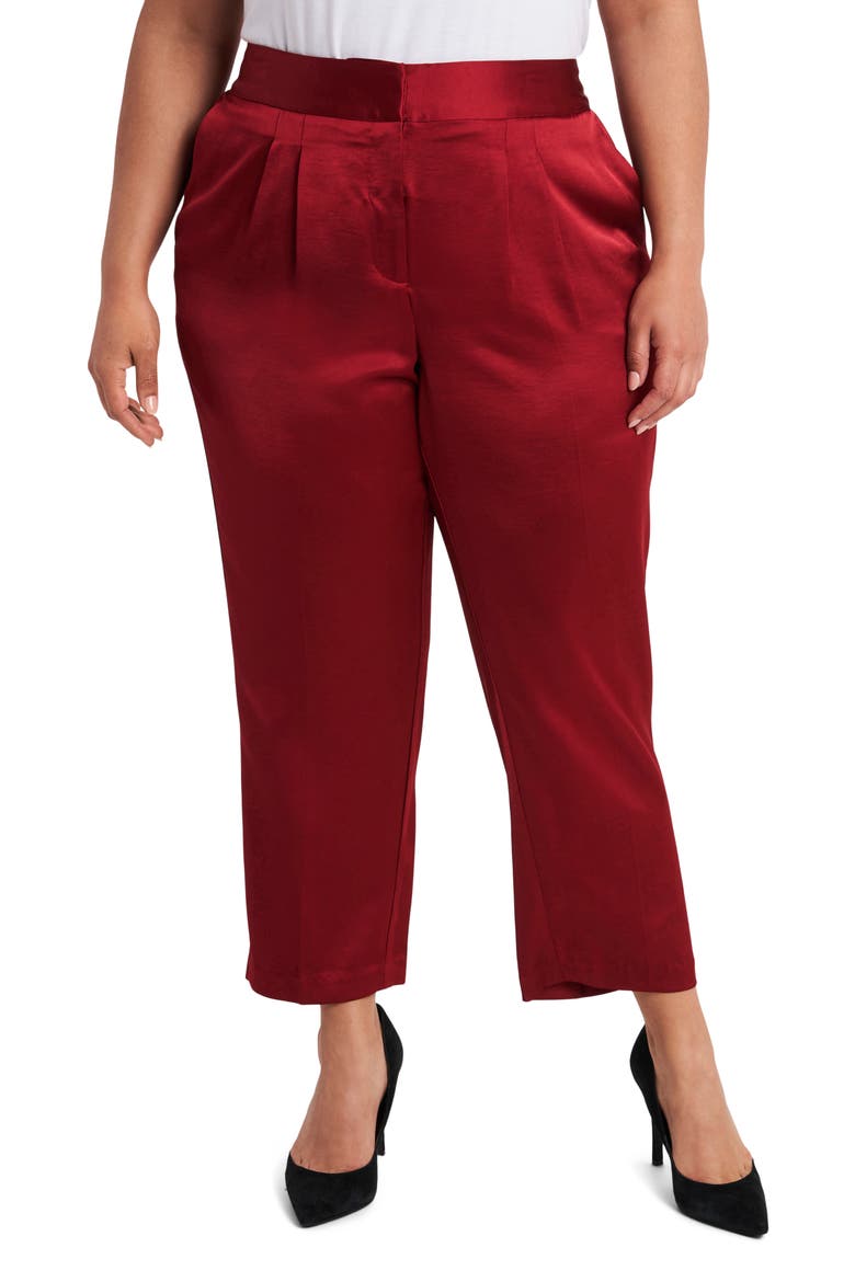 Slim Leg Satin Pants, Main, color, DEEP RED