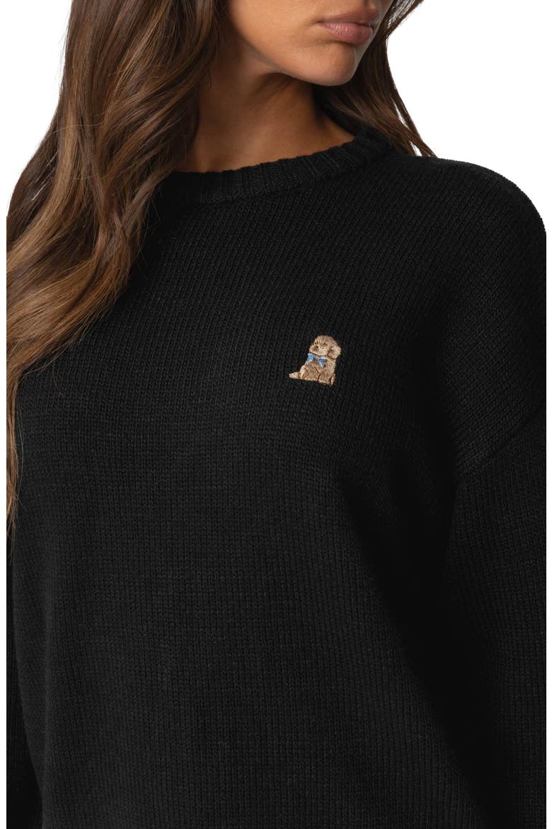 Puppy Love Embroidered Sweater, Alternate, color, BLACK