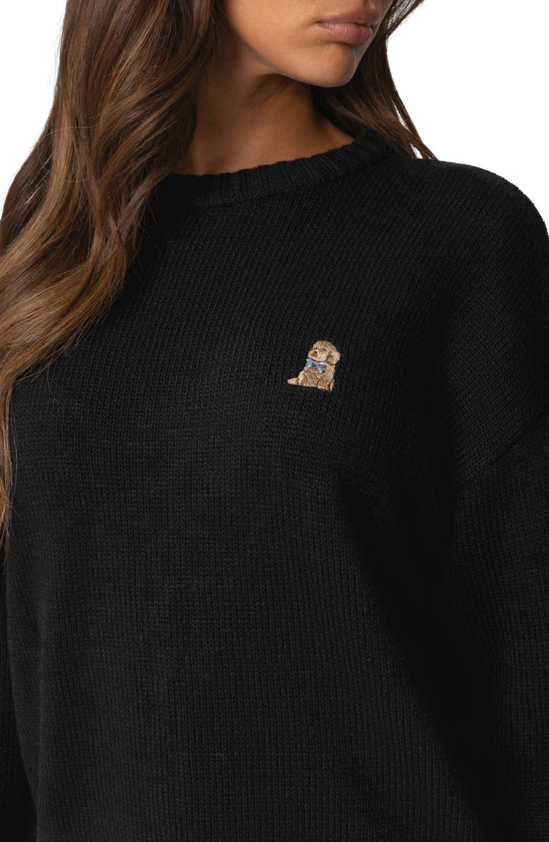 EDIKTED Puppy Love Embroidered Sweater, Alternate, color, Black